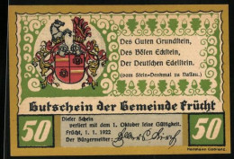 Notgeld Frücht 1922, 50 Pfennig, Grabkapelle Der Familie Vom Und Zum Stein  - [11] Emissions Locales