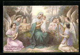 AK Weihnachtsengel Bei Maria Mit Dem Jesuskind, Weihnachtsgrüsse  - Anges