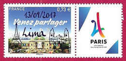 5144A - Ville Candidate Aux JO à Paris En 2024 - Timbre Avec Surcharge Noire "Lima 19/09/2017" - Unused Stamps
