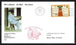 1988 Hong Kong- Seoul     Lufthansa First Flight, Erstflug, Premier Vol ( 1 Card ) - Andere (Lucht)