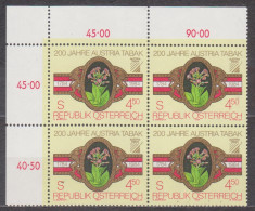 1984 , 200 Jahre Austria Tabak (2) ( Mi.Nr.: 1769 ) 4-er Block Postfrisch ** - Unused Stamps
