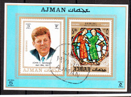 Ajman 1971 John F. Kennedy - Zodiaco Gemelli Gemini - Stainled Glass Window Vetrata Notre Dame - Astrologia