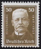 406 Nothilfe Hindenburg 50 (+50 Pf) ** Geprüft - Unused Stamps