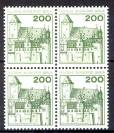 540 Burgen U.Schl. 200 Pf Viererblock ** Postfrisch - Unused Stamps