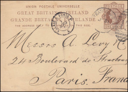 Großbritannien Postkarte P 16 DUP STRATFORD 13 - 31.7.1884 Transit-O Nach PARIS - Other & Unclassified