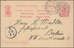 Luxemburg Postkarte P 52I Frageteil 10 C., LUXEMBOURG-VILLE 7.9.1889  - Autres & Non Classés