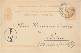 Luxemburg Postkarte P 44 Aus LUXEMBOURG-GARE 1.7.1885 Nach BERLIN 3.7.85 - Autres & Non Classés