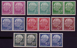 179-260y Heuss Lumogen 8 Werte, Waagerechte Paare, Satz ** - Unused Stamps
