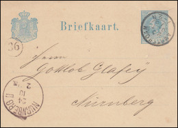 Niederlande Postkarte P 9 Wilhelm ROTTERDAM 23.10.1880 N. NÜRNBERG 24.10./Nr. 36 - Postwaardestukken