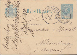 Niederlande Postkarte P 9 Wilhelm ROTTERDAM 10.10.1880 Nach NÜRNBERG II 11.10. - Postal Stationery