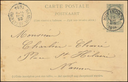 Belgien Postkarte P 30 Wappen HUY (NORD) 25.5.1894 Nach NAMUR (STATION) 25.5.94 - Andere & Zonder Classificatie