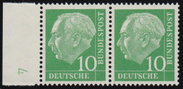 183y DZ Heuss 10 Pf Lumogen- Randpaar Druckerzeichen DZ 4 Positiv, Ungefaltet ** - Unused Stamps