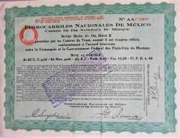 Ferrocarriles Nacionales De Mexico - Note Au Porteur - 1917 - Railway & Tramway