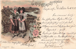 Folklore Gruss Aus Elsass Lothringen Alsacienne Et Lorraine CPA + Timbre Reich Cachet 1898 Coiffe Costume Alsace - Alsace