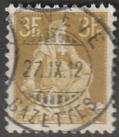 Schweiz: 1908, Mi. Nr. 110 X, Freimarke: 3 Fr. Sitzende Helvetia..   Gestpl./used - Gebraucht