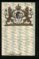 AK Bayern, Wappen Mit Löwen, Krone Und Bayerischem Muster, Golddruck  - Royal Families