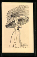 AK Frau Im Kleid Mit Grossem Hut, Mode  - Fashion