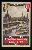Künstler-AK Fr. Rowland: Dresden, 4. Sächsisches Kreis-Turnfest 1921, Dampfer Sachsen, Festpostkarte Nr. 2  - Autres & Non Classés