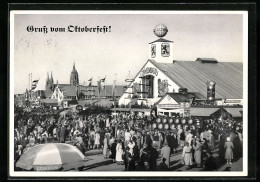 AK München, Oktoberfest 1955, Festgelände Mit Gasthaus Löwenbräu Und Kirche  - Autres & Non Classés