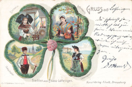 Folklore Gruss Aus Elsass Lothringen Alsacienne Et Lorraine CPA + Timbre Reich Cachet 1900 Coiffe Costume Alsace - Alsace