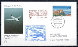 1991 Taufe 'Erfurt'     Lufthansa First Flight, Erstflug, Premier Vol ( 1 Card ) - Altri (Aria)
