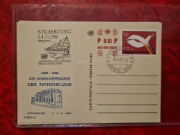 LETTRE / CARTE UNITED NATIONS GENEVE 1990  ENTIER 45° ANNIVERSAIRE DES NATIONS UNIES  STRASBOURG - Sonstige & Ohne Zuordnung