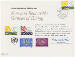 UNO Erinnerungskarte EK 20 Erneuerbare Energiequellen 1981, NY-FDC 29.5.1981 - Andere & Zonder Classificatie