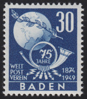Baden 57 Weltpostverein UPU 30 Pf. ** - Baden