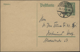 Postkarte P 156I Adler 5 Pf. Gelaufen GREIFSWALD 23.7.24 Nach Dortmund - Storia Postale
