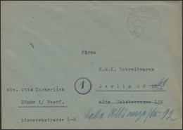 Gebühr-Bezahlt-Stempel Brief Bünde/Westfalen 12.11.45 Nach Berlin - Autres & Non Classés