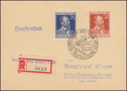 963-964 Stephan Auf R-Pk Not-R-Zettel SSt Dresden Bad Weißer Hirsch 23.6.47 - Covers & Documents