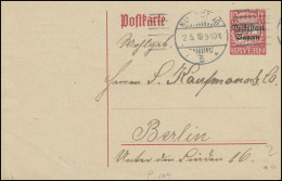 Bayern Postkarte 10 Pf. Volksstaat NÜRNBERG 2.5.19 Nach Berlin - Interi Postali