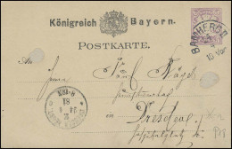Bayern Postkarte Wappen 5 Pf BAMBERG 24.4. Nach DRESDEN NEUSTADT 24.4.81 - Postwaardestukken