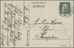 Bayern Postkarte Luitpold 5 Pf. ALTENSTADT/SCHWABEN 12.4.12 Nach Kempten - Postal  Stationery