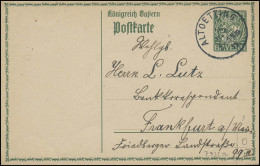 Bayern Postkarte Wappen 5 Pf. ALTOETTING 14.9.15 Nach Frankfurt/Main - Ganzsachen