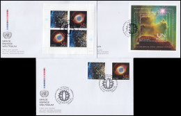 UNO Wien Weltraumwoche 2013 Satz Viererblock-Kleinbogen Block Auf 3 Schmuck-FDC  - Astronomie