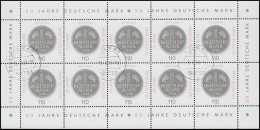 1996 50 Jahre Deutsche Mark - 10er-Bogen, Gestempelt KÖLN 19.8.1998 - 1991-2000