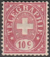 Schweiz: 1877, Mi. Nr. 8, Telegrafenmarke: 10 C. Schweizer Wappen;  Weißes Papier.   */MH - Telégrafo