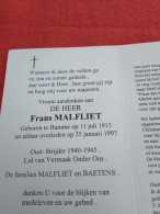 Doodsprentje Frans Malfliet / Hamme 11/7/1913 - 25/1/1997 - Godsdienst & Esoterisme