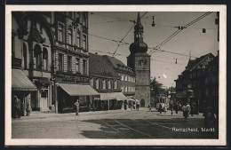 AK Remscheid, Markt Mit Geschäften, Turm Und Strassenbahn  - Remscheid