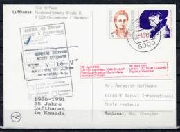 1991 Frankfurt - Montreal     Lufthansa First Flight, Erstflug, Premier Vol ( 1 Card ) - Andere (Lucht)