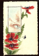 FLEURS COQUELICOTS - CARTE PEINTE A LA MAIN SUR PAPIER GRAVURE - Otros & Sin Clasificación