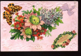 VOEUX - HEUREUSE ANNEE - CARTE GAUFREE - AJOUTIS - PAPILLON - FLEURS - Año Nuevo