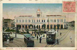 Brésil - Santos + Largo Do Rozario E Agencia Do Correio - Animée - Colorisée - Tramway - CPA - Voyagée En 1923  - Voir S - Autres