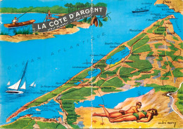 France Cote D'Argent Map Illustration Andre Marcy Signed Postcard - Other & Unclassified