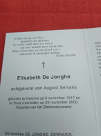 Doodsprentje Elisabeth De Jonghe / Hamme 9/11/1917 - 29/11/2000 ( August Serraris ) - Religion &  Esoterik