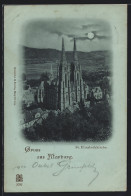 Mondschein-AK Marburg, St. Elisabethkirche  - Marburg