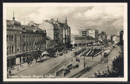 AK Beograd, Terazije, Blick Auf Platz Mit Strassenbahnen Und Geschäften  - Tramways