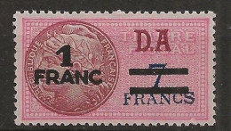 FISCAUX  FRANCE SERIE UNIFIEE N°259 1F Sur 7 F DA II ROSE NEUF GOMME INTACTE ** COTE 90€ - Marche Da Bollo