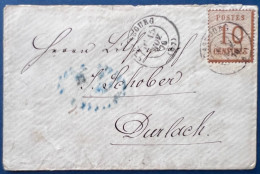 Lettre Alsace Lorraine N°5 10c Bistre 15 NOV 1870 Dateur Français De STRASBOURG Pour DURLACH TTB - Storia Postale